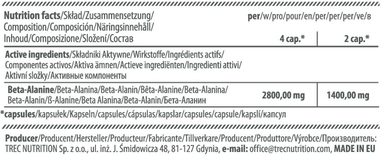 Trec Nutrition Beta Alanine 700 90 Caps - Imagen 2