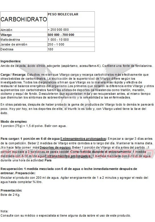Vitargo Carboloader 2 Kg - Imagen 2